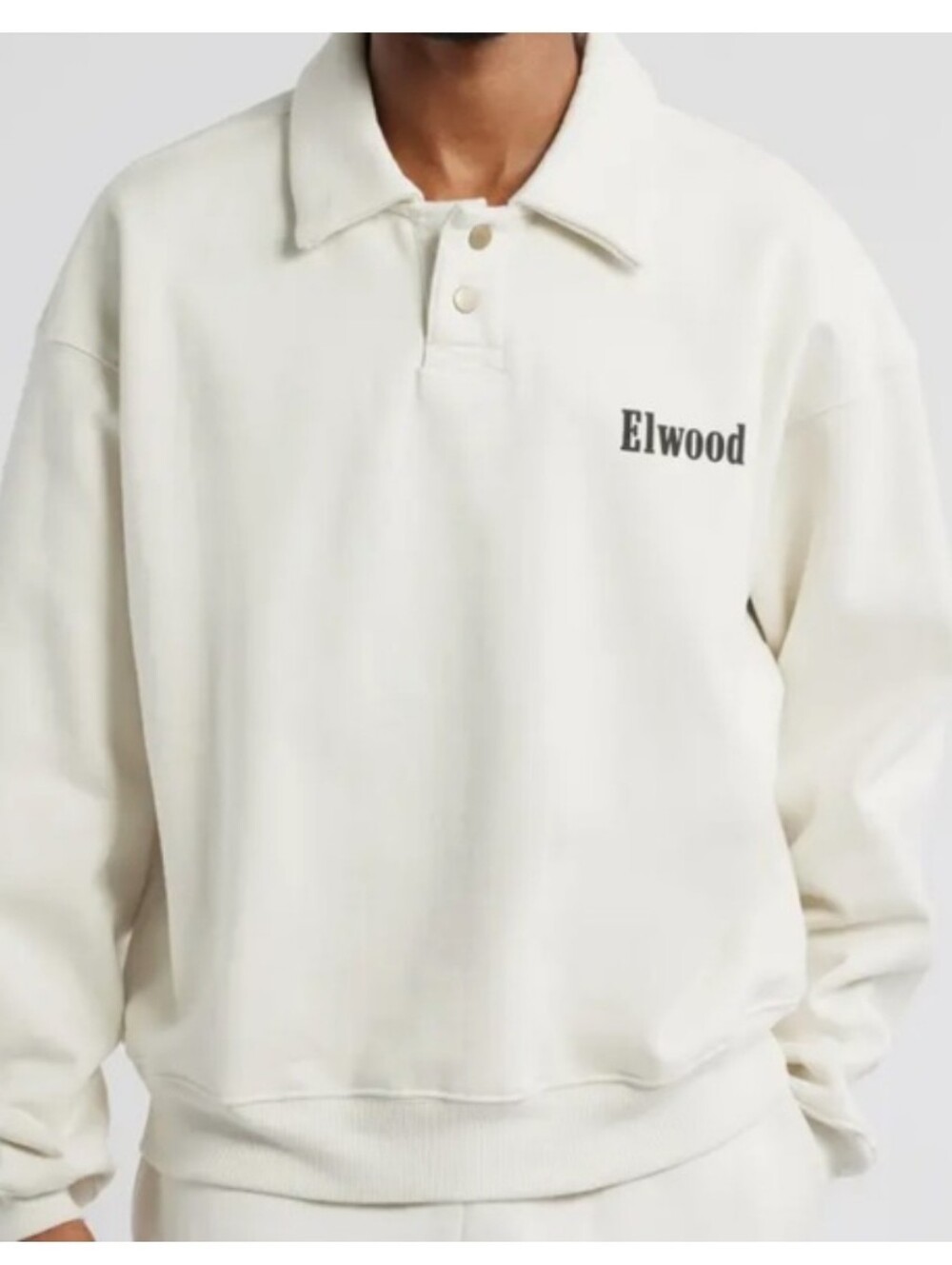 Elwood Heavyweight Fleece Polo Collar Sweatshirt Pearl Unisex Large